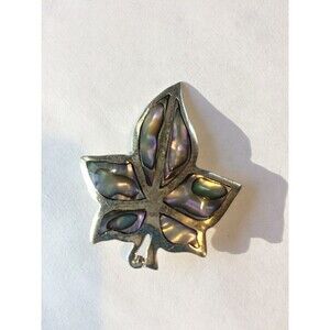 Vintage Abalone Shell Inlaid Flower Mexico Alpaca Silver Pin Brooch Pendant